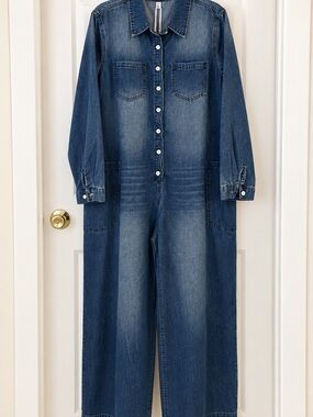 OOZEE Denim Wide Leg Utility Jumpsuit/ Workwear Size L